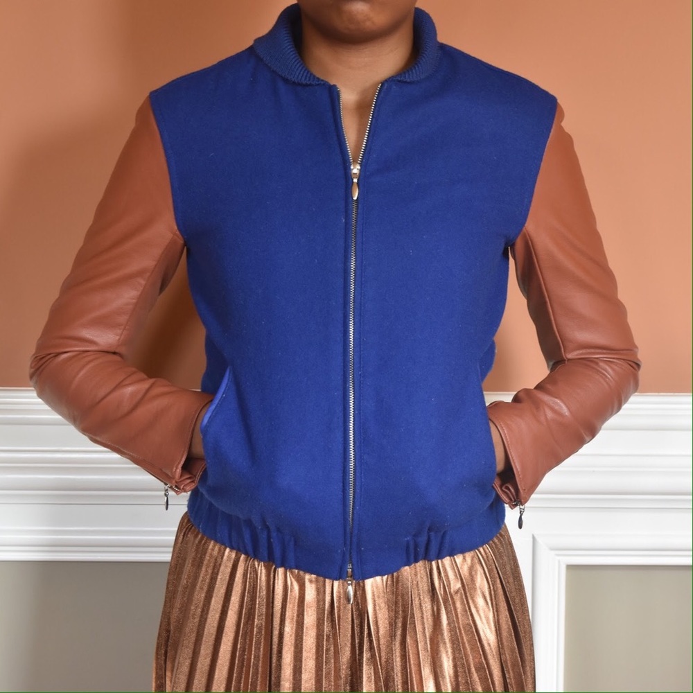 Urban Outfitters Blue/Tan Baseball Bomber Jacket