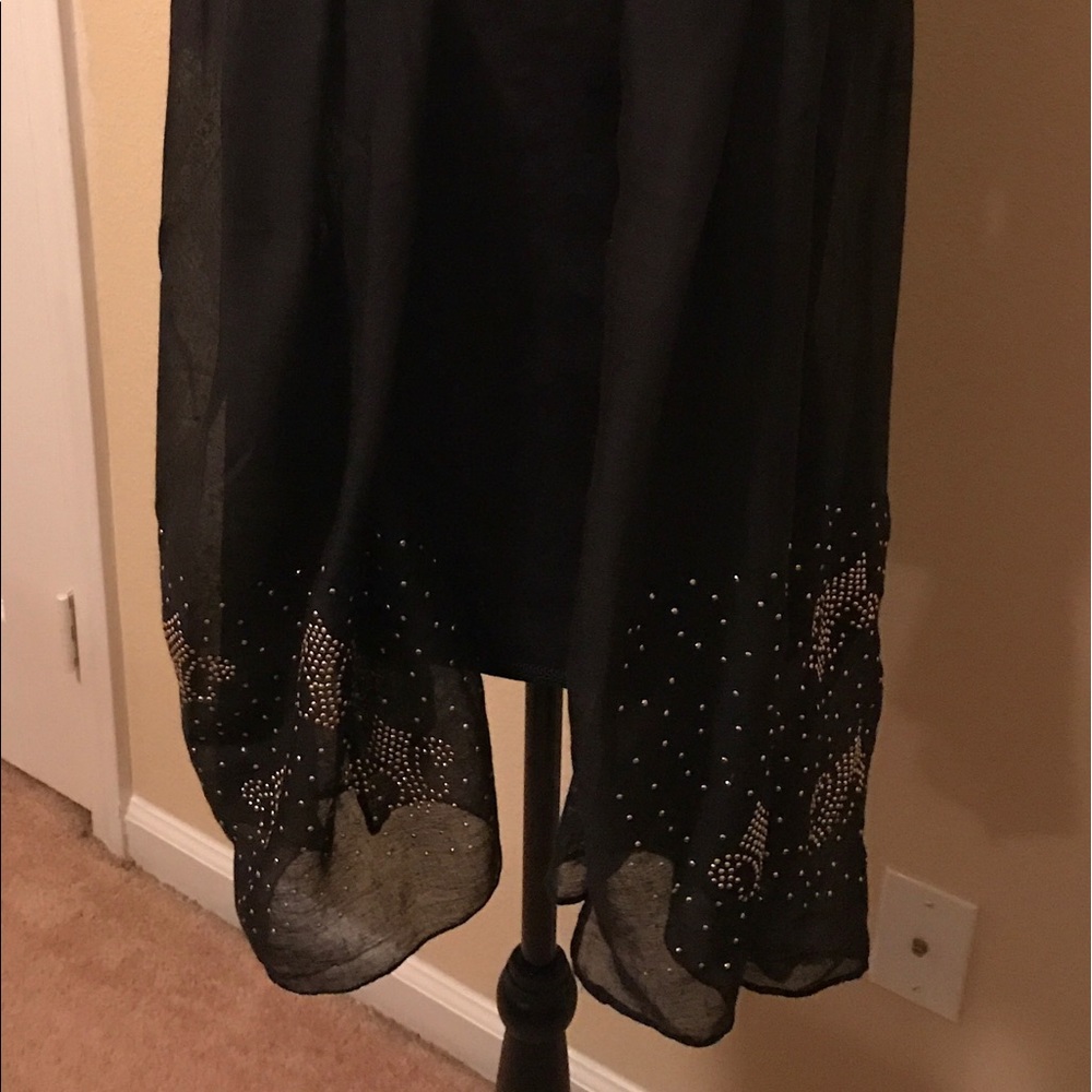 FLEUR DE LIS BLACK SHEER SCARF WITH GOLD ACCENTS