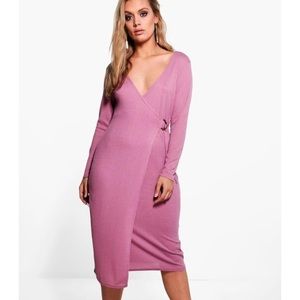 Pink Boohoo wrap dress.