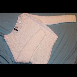 White Cropped Fuzzy Sweater