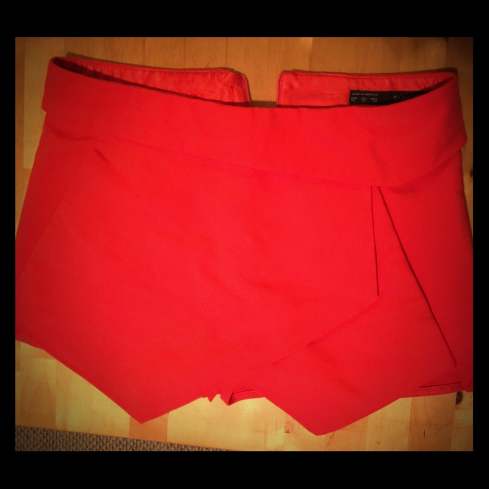 ZARA Red Wrap Mini Skort Skirt Short