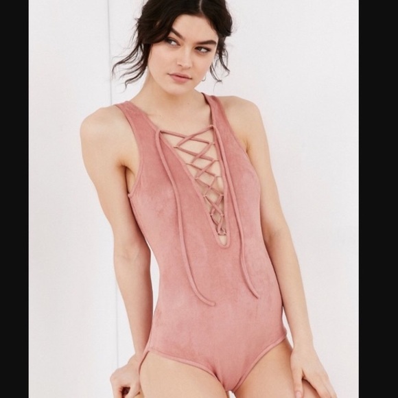 Glamorous Suede Lace-Up Bodysuit - Picture 2 of 6