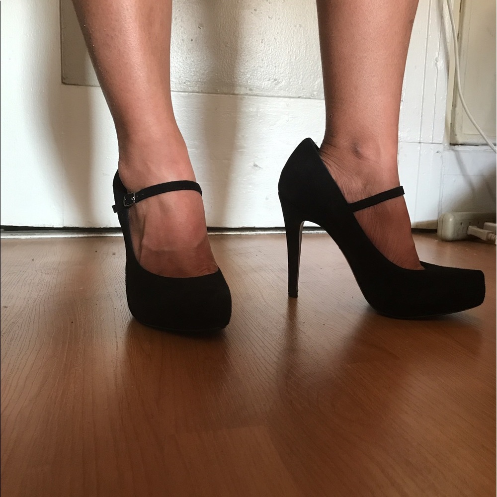 BCBG black suede heels