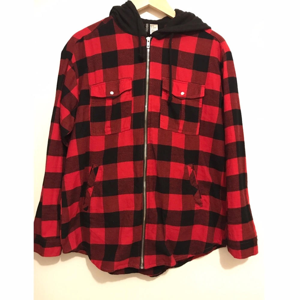 H&M Plaid Hooded Long Sleeve Top