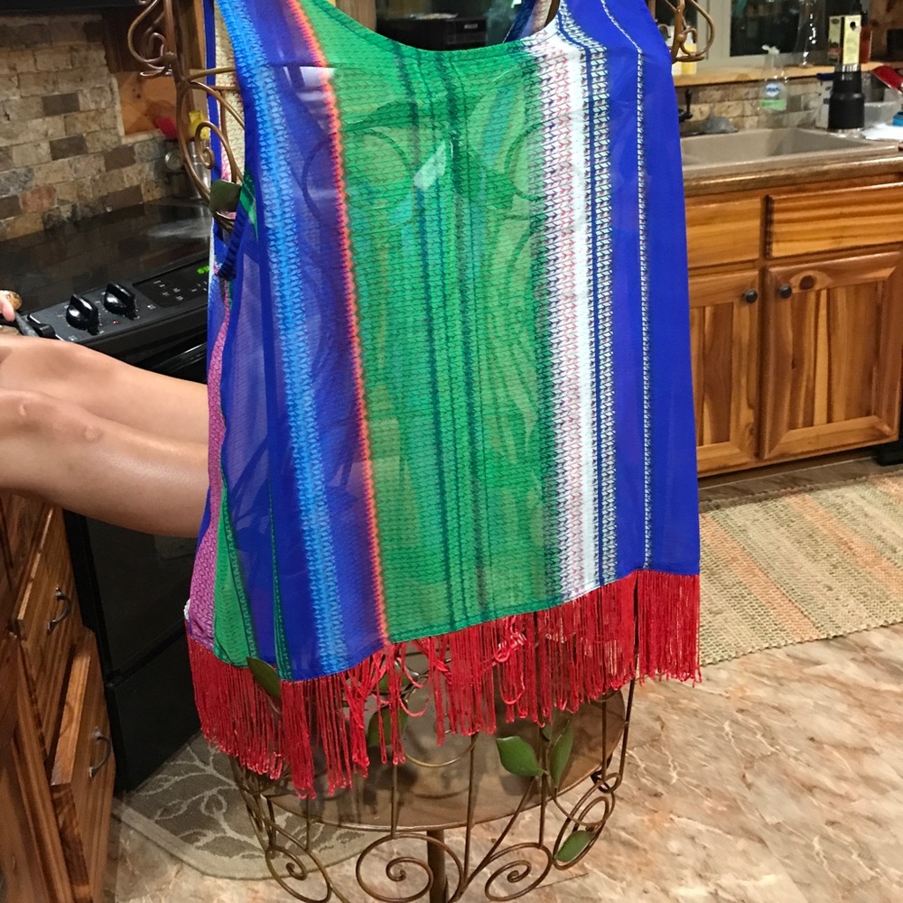 Sheer Multi-Color Tank With Tassels