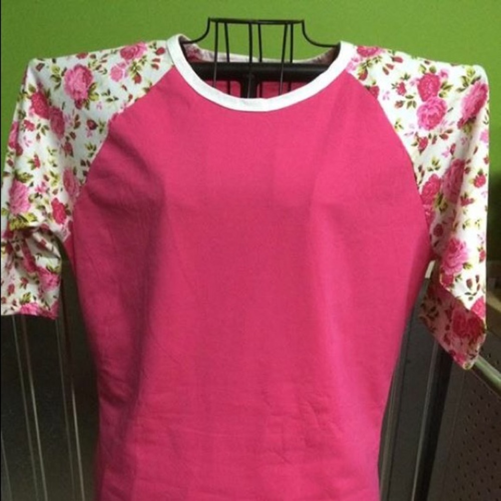 New Ladies Pink & Floral Sleeve Raglan