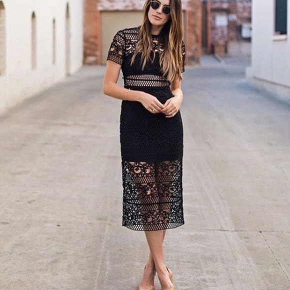 🆕 black lace midi dress with side slits - Picture 1 of 7