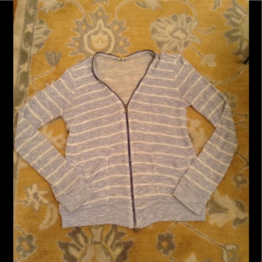 Splendid blue and white double zip sweater
