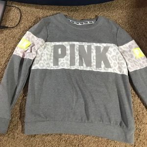 vspink crewneck with reflective lettering