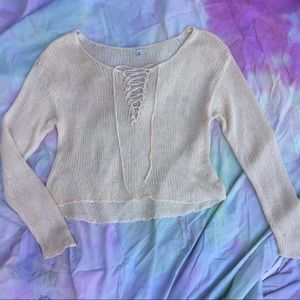 LACE UP KNITTED SWEATER