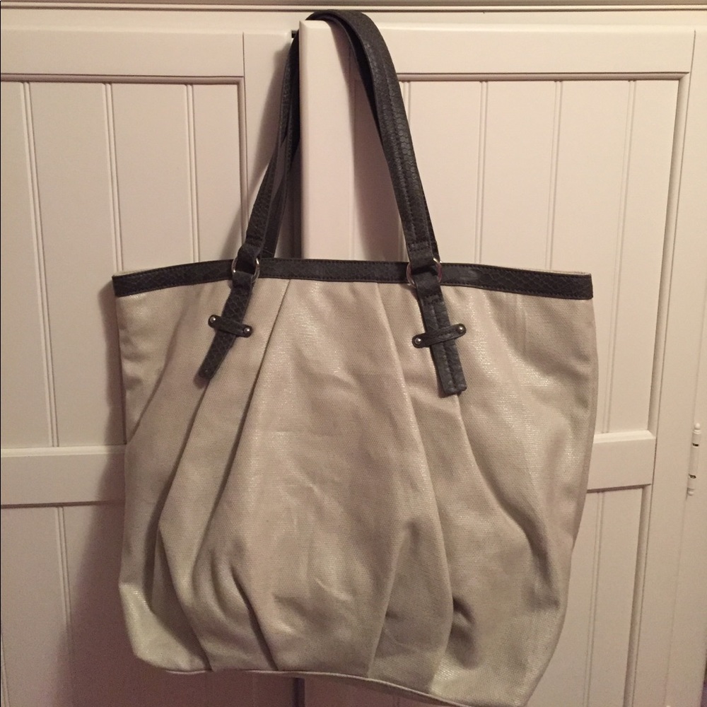 LOFT beige and green purse