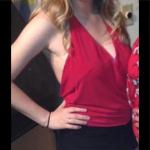 Red low cut & backless halter top