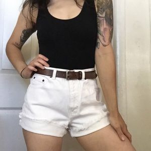 WHITE HIGH WAISTED DISTRESSED HEM SHORTS