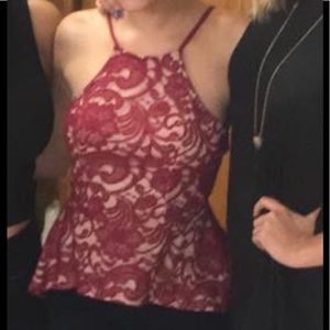 Dark red laced high neck tank top