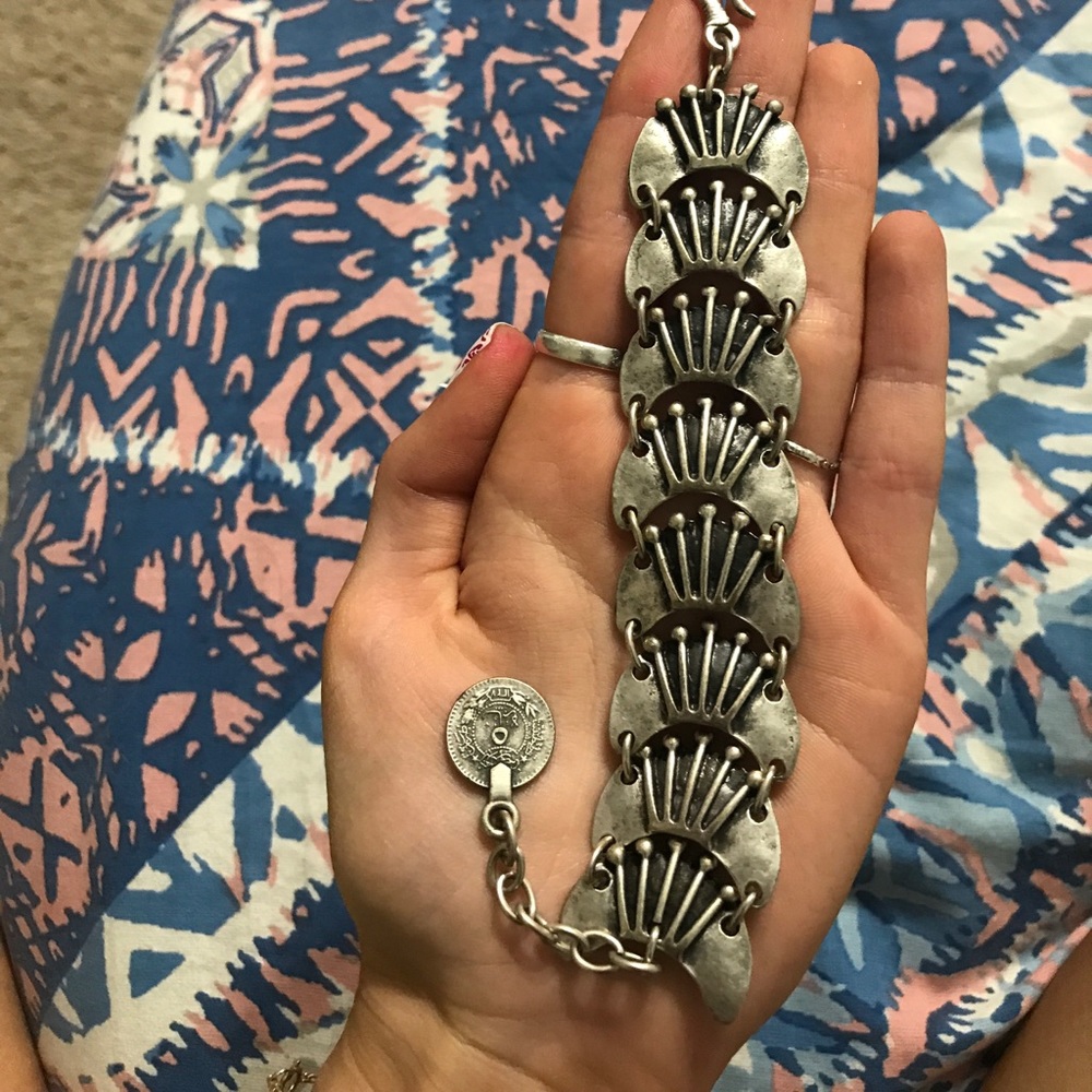 Boho hippie silver crescent moon bracelet