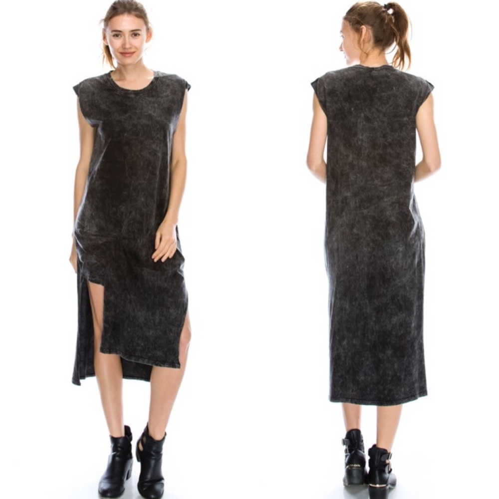 Mineral Washed Edgy Midi Dress