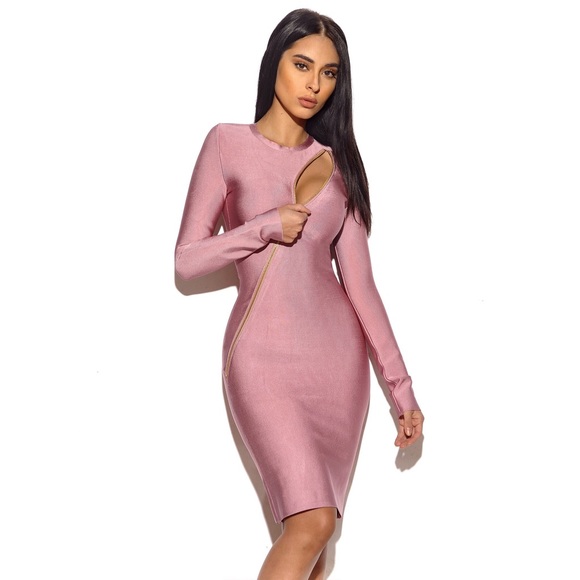 Zip Detail Long Sleeve Bandage Dress #816 - Picture 2 of 3