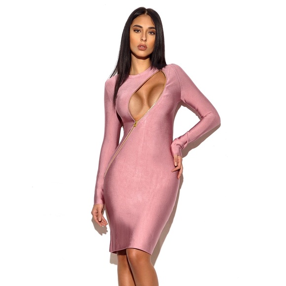 Zip Detail Long Sleeve Bandage Dress #816 - Picture 3 of 3