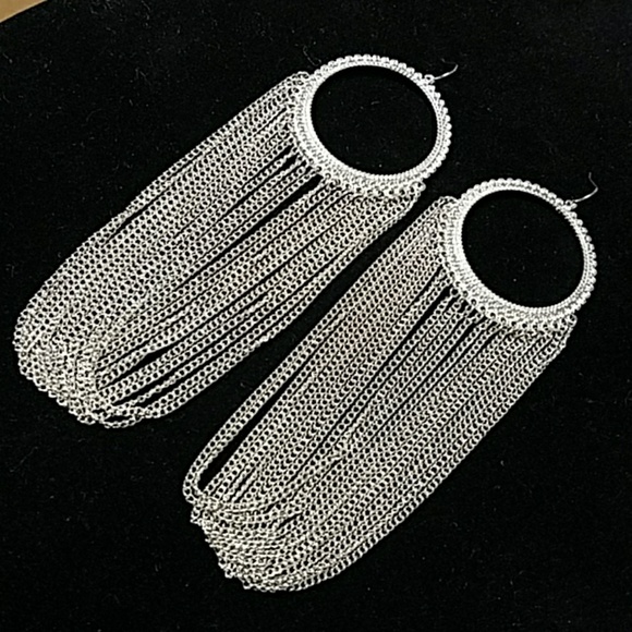 Jesi's Fashionz  Jewelry - "Total Diva" Silver Hoop & Chain Drop Earrings