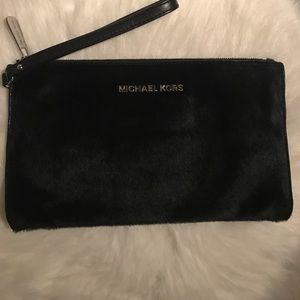 Michael Kors pony fur black wristlet