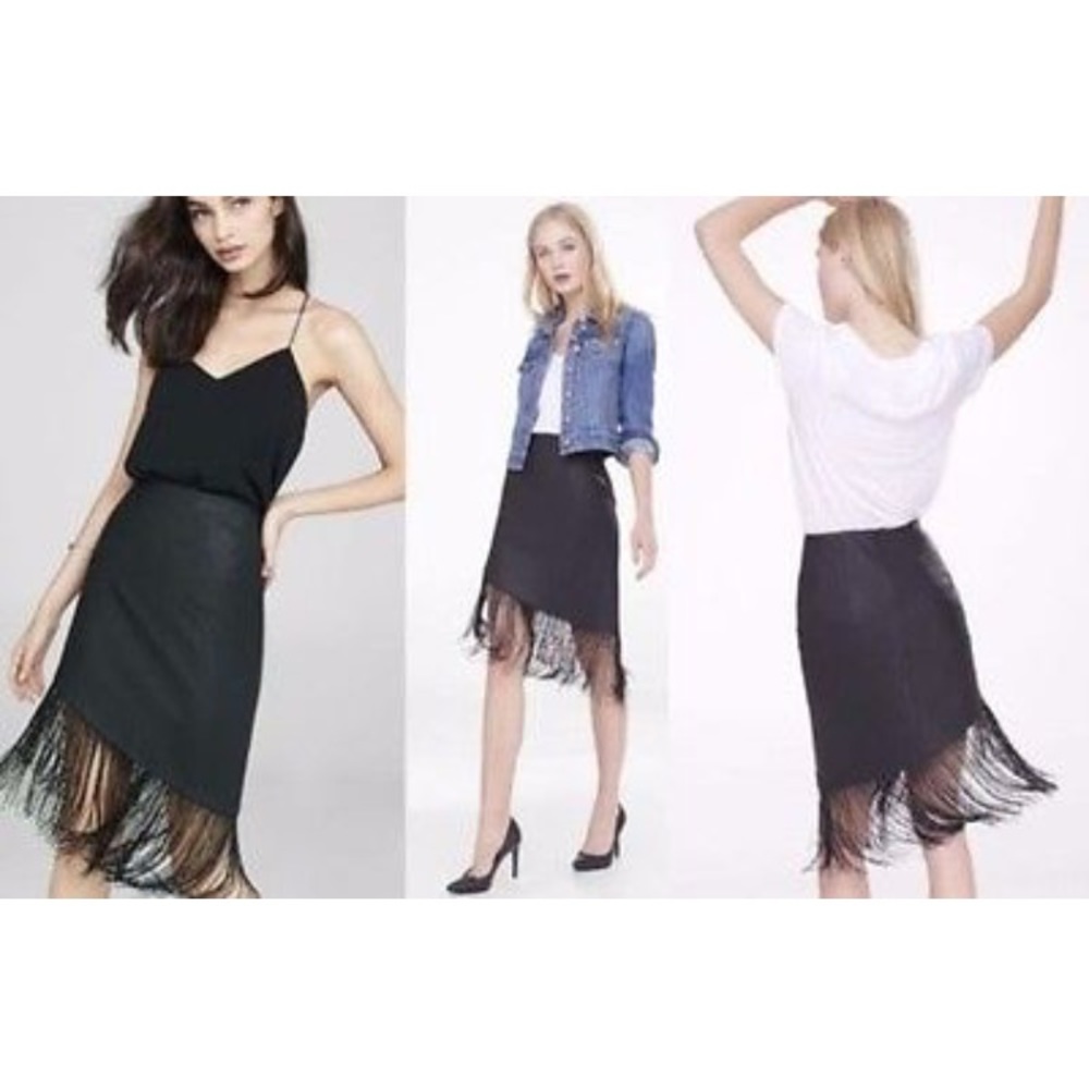 Express Asymmetrical Faux leather fringe skirt 6