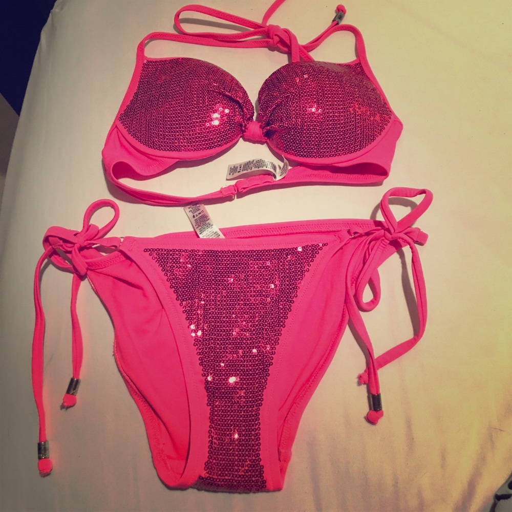 Victoria Secret PINK Bikini Set Hot Pink Sparkle