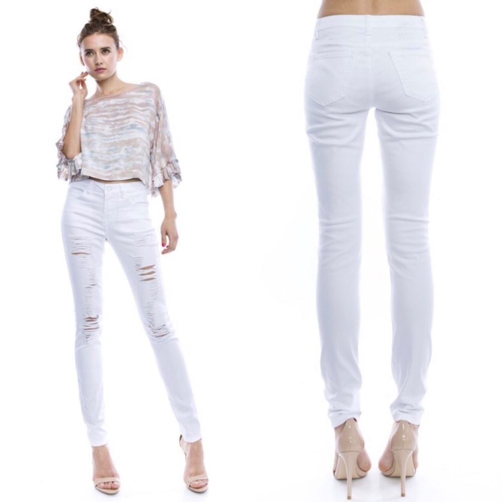 White High Waisted ripped skinny jeans