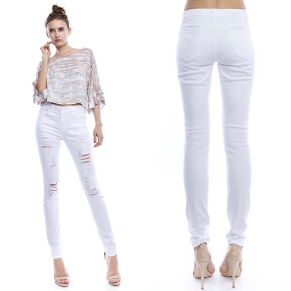 Mono B Denim - White High Waisted ripped skinny jeans