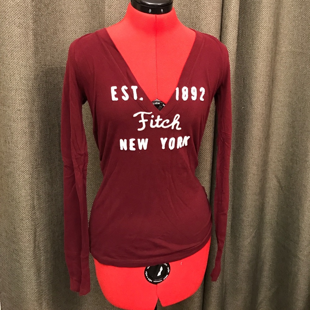 Abercrombie & Fitch Maroon Long Sleeve V-Neck
