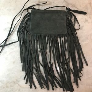 Topshop 100% Suede Dark Green Fringe Crossbody Bag Topshop 100% Suede Dark Green Fringe Crossbody Bag
