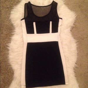Black and white structured paneled dress