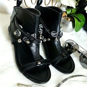 Beaded Black Embellished Collar Sandals 7.5