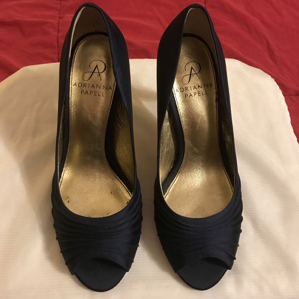 Adrienna Papell navy blue satin 3" heels