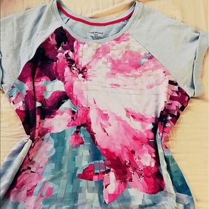 Lane Bryant Baby Blue w/Pink Pixelated Flowers