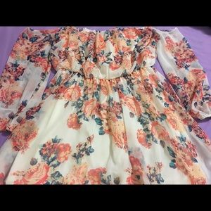 Peach Floral off the shoulder Dress