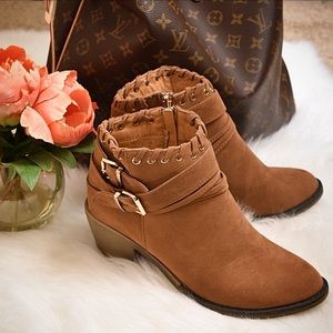 Brown//gold accent ankle boots - new