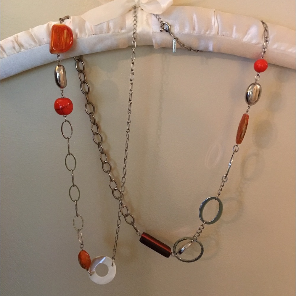 Pretty silver and orange long necklace