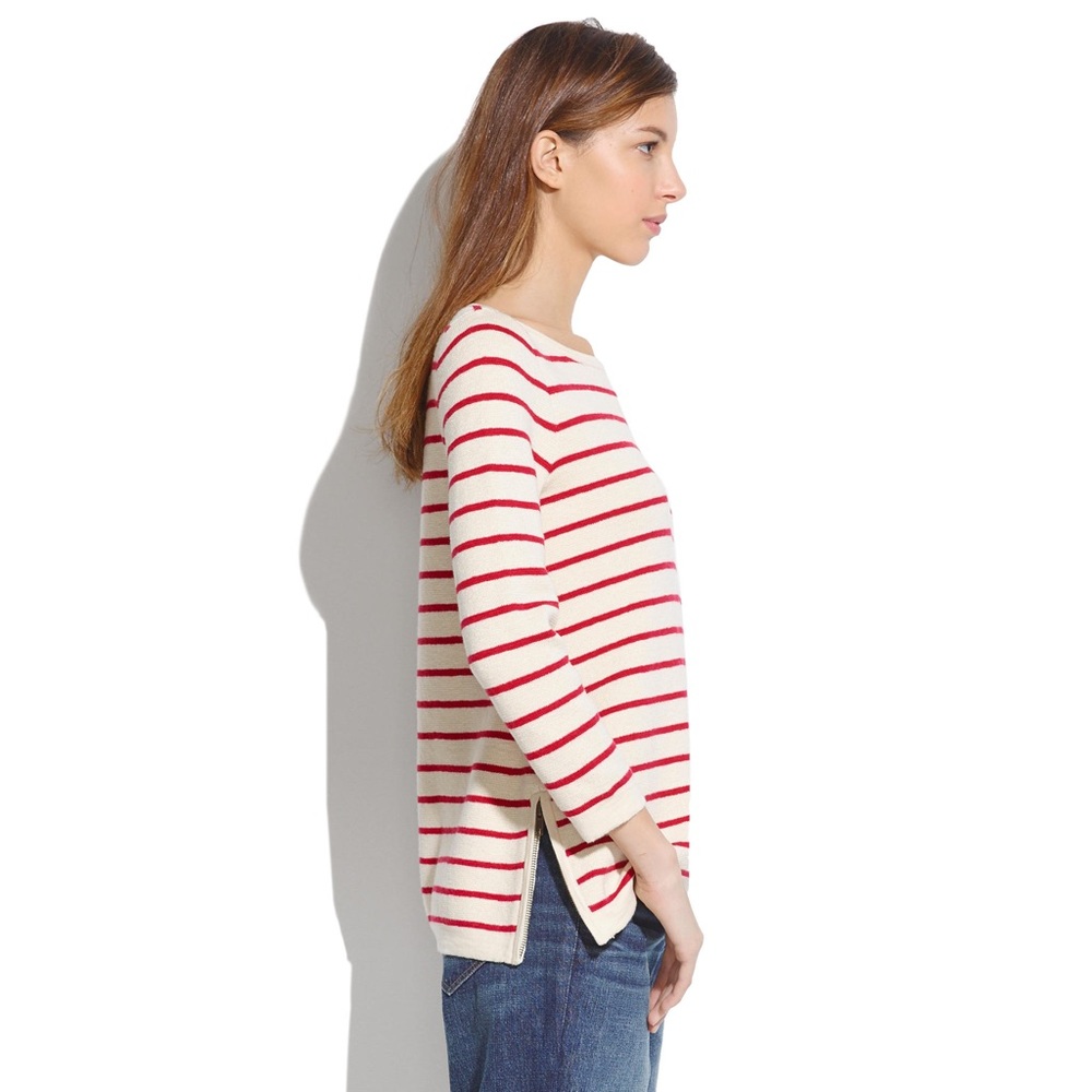 Madewell seaside red stripe zip sweater