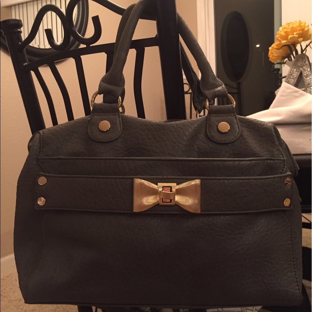 Grey Delux Lux Purse with Gold Bow Detail