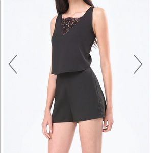 Bebe lace neck back cutout romper