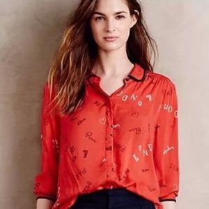 ♥Anthropologie Maeve Red Paris London Mila Blouse♥