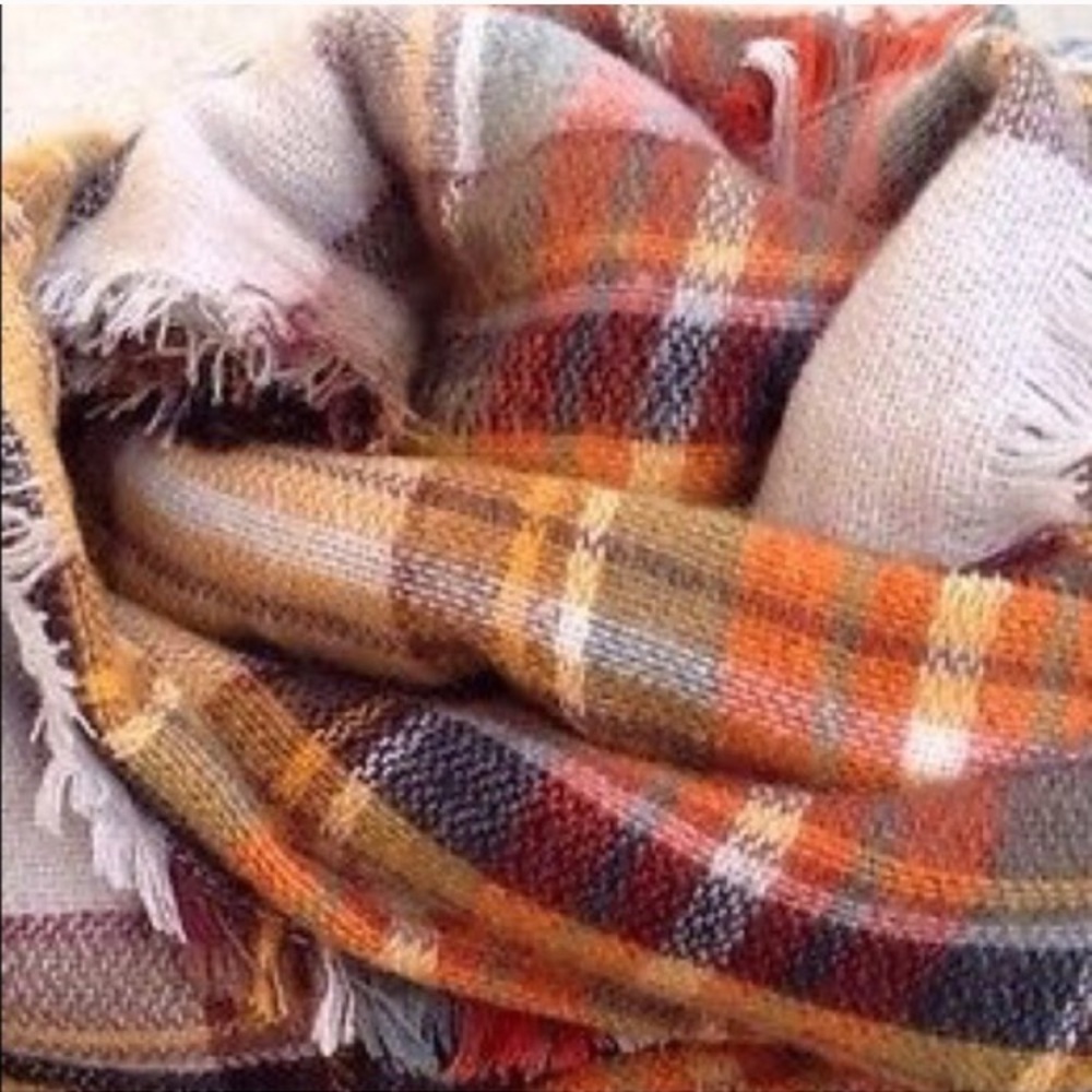 Sold | oversized Orange plaid blanket scarf - Picture 2 of 3