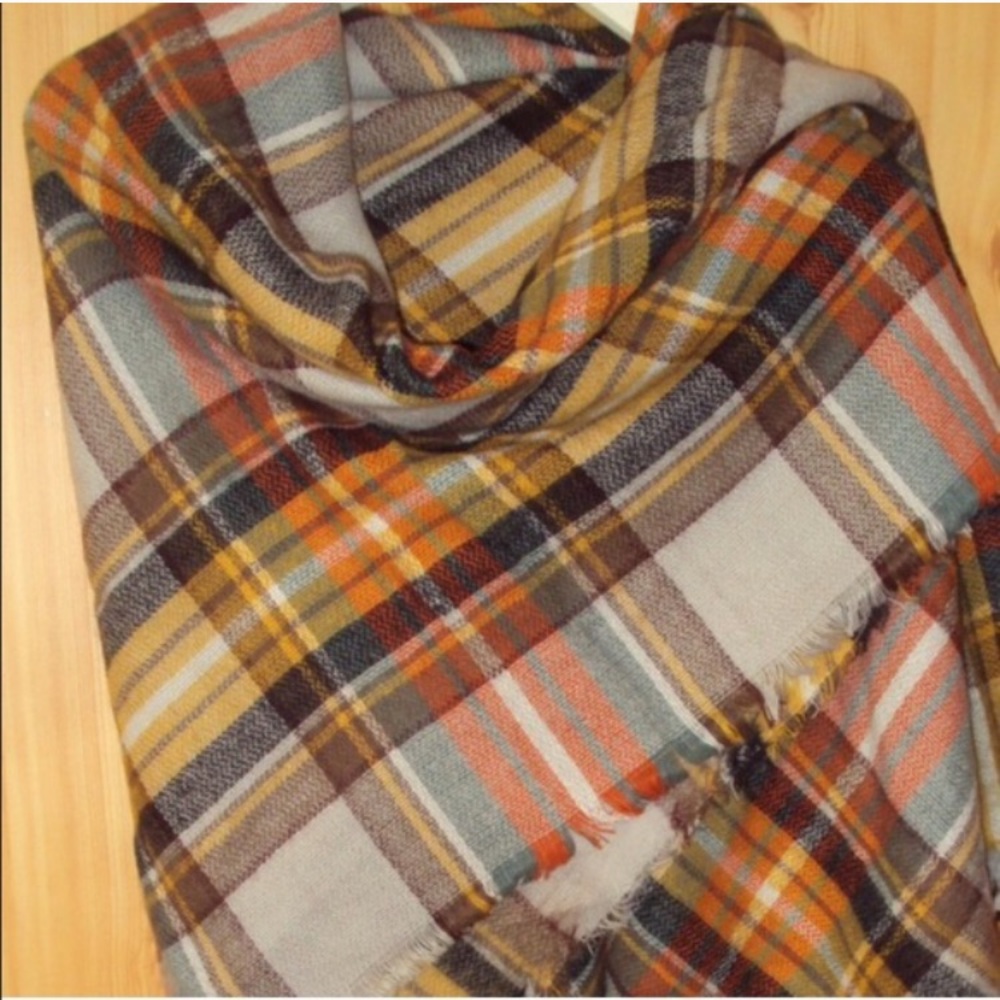 Sold | oversized Orange plaid blanket scarf - Picture 3 of 3