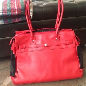 Faux red leather dog carrier