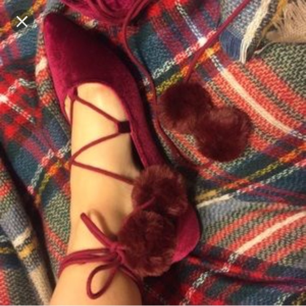 Madden girl lace up flats with Pom pom balls