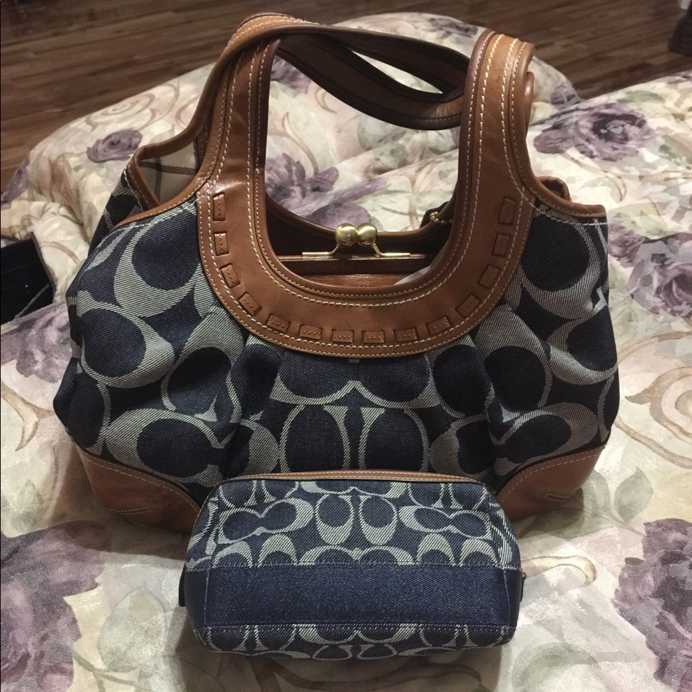 Denim Coach Purse & Makeup Bag
