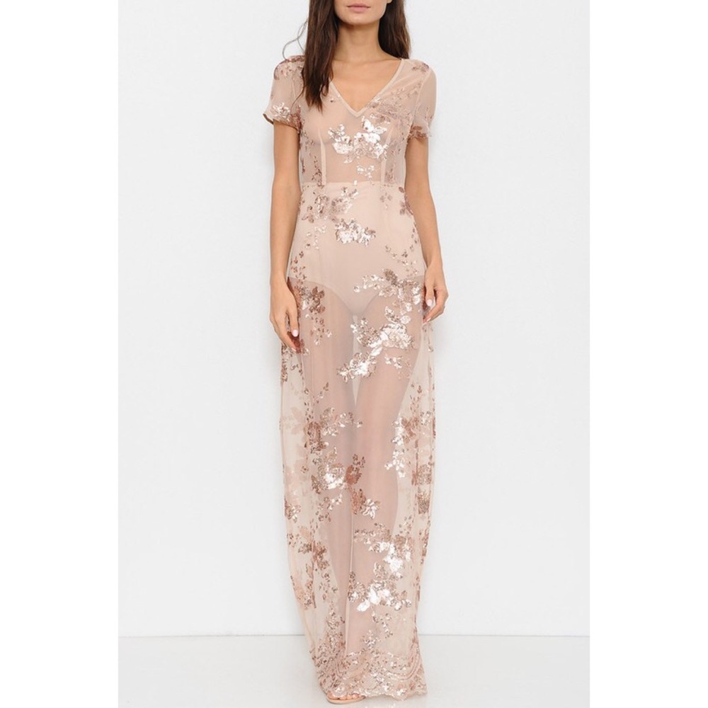 ✨Rose Gold Floral Sequin Dress - Picture 2 of 4