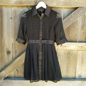 Pleated black shirt dress