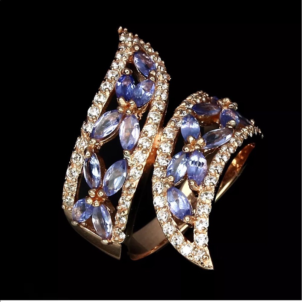 Unheated Natural Blue Violet Tanzania & CZ Ring