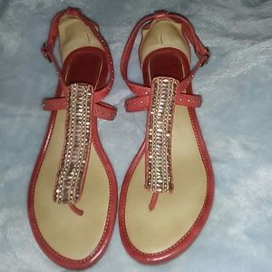 "Penny Beaded T" leather sandals with demi heel